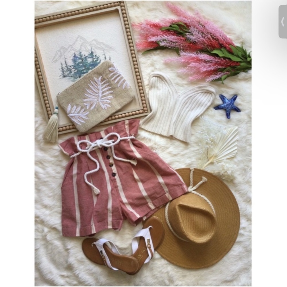 NWT Billabong High Waisted Rose & Cream Woven Shorts Sz 26 Sz S Western Coastal